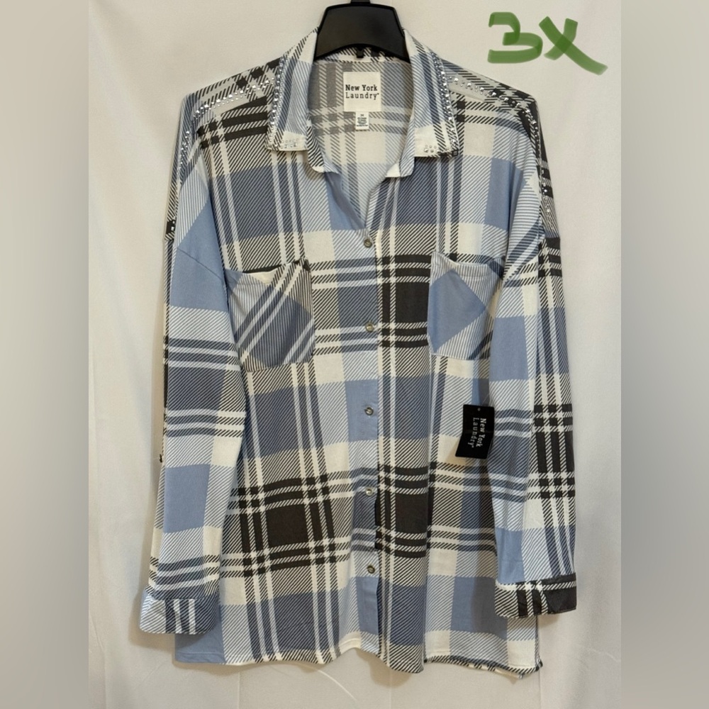 New York Laundry Blue and Black Plaid Shirt